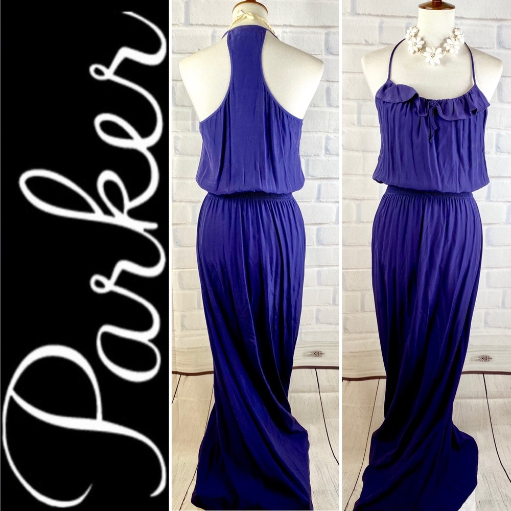 { Parker NY } Blue Racerback Silk Maxi Dress